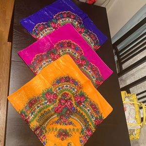 Bundle 3 acrylic scarves golden thread 44x44 “ new